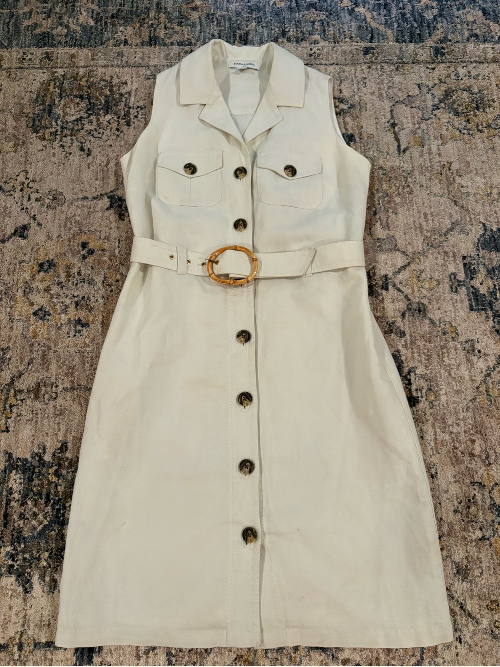 Y2K ‘09 Banana Republic sleeveless belted safari shirt dress ivory/cream Size 0